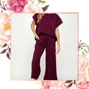 Plum Textured Cropped Wide Pants