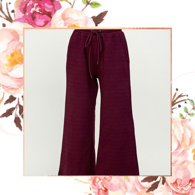 Plum Textured Cropped Wide Pants