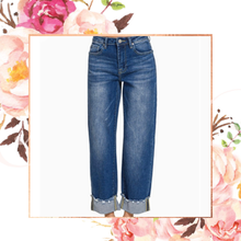 Load image into Gallery viewer, Raw Hem Cuffed Dark Denim