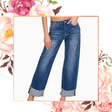 Load image into Gallery viewer, Raw Hem Cuffed Dark Denim
