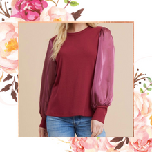 Load image into Gallery viewer, Burgundy Shimmer Sleeve Top