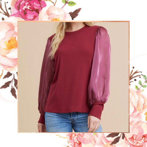 Burgundy Shimmer Sleeve Top