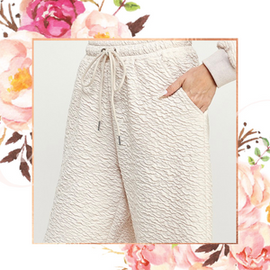 Cream Ripple Cropped Wide Pants