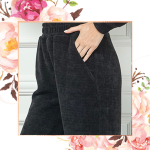Black Chenille Cropped Wide Pants