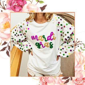 Mardi Gras Sequin Sleeve Sweatshirt