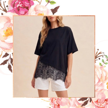 Load image into Gallery viewer, Lace Trimmed Asymmetrical Tee