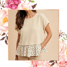 Load image into Gallery viewer, Polka Dot Ruffle Hem Textured Top