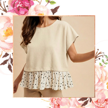 Load image into Gallery viewer, Polka Dot Ruffle Hem Textured Top