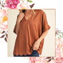 Load image into Gallery viewer, Polka Dot Scalloped Hem Blouse