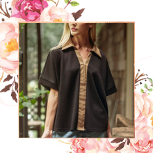 Load image into Gallery viewer, Faux Leather Accent Collared Top