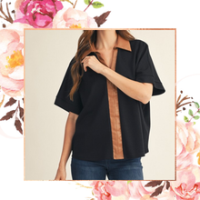 Load image into Gallery viewer, Faux Leather Accent Collared Top