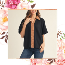 Load image into Gallery viewer, Faux Leather Accent Collared Top
