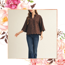 Load image into Gallery viewer, Scalloped Suede Leopard Top