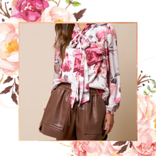 Load image into Gallery viewer, Silky Floral Bow Tie Blouse