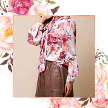 Load image into Gallery viewer, Silky Floral Bow Tie Blouse
