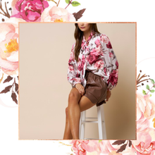 Load image into Gallery viewer, Silky Floral Bow Tie Blouse