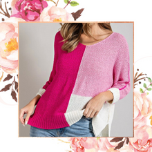 Load image into Gallery viewer, Hot Pink Lightweight Colorblock Sweater