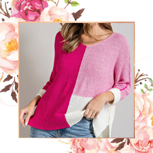 Hot Pink Lightweight Colorblock Sweater