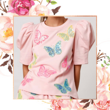 Load image into Gallery viewer, Sequin Butterfly Puff Sleeve Top