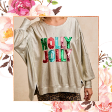 Load image into Gallery viewer, Holly Jolly Sequin Patch Metallic Top
