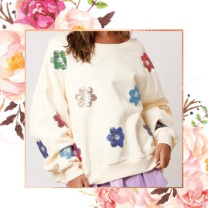 Sequin Flower Patch Pullover