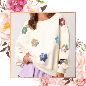 Sequin Flower Patch Pullover