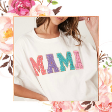 Load image into Gallery viewer, Mama Rhinestone Chenille Patch Tee