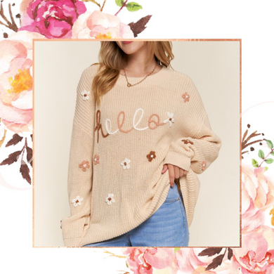 Hello Floral Embroidered Sweater