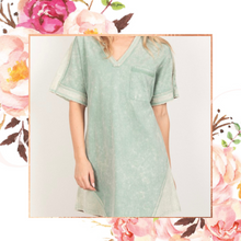 Load image into Gallery viewer, Sage Mineral Wash Tee Dress