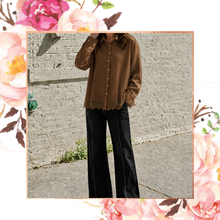 Load image into Gallery viewer, Lace Hem Satin Button Down Top