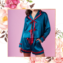 Load image into Gallery viewer, Satin Ruffle Bow Tie PJ Set