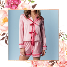 Load image into Gallery viewer, Satin Ruffle Bow Tie PJ Set