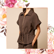 Load image into Gallery viewer, Collared Zipper Drawstring Blouse