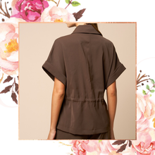 Load image into Gallery viewer, Collared Zipper Drawstring Blouse
