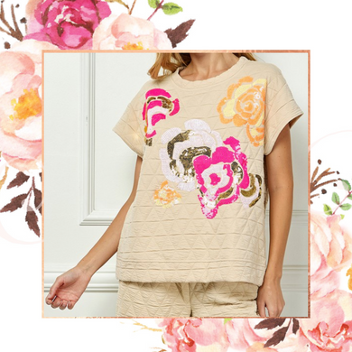 Sequin Floral Quilted Top