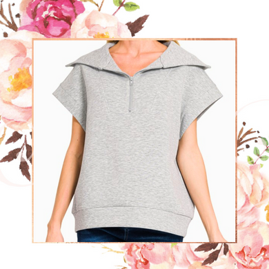 Heather Grey Scuba Half Zip Top