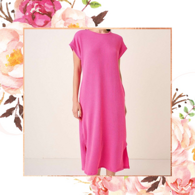 Fuchsia Ribbed Midi Dress