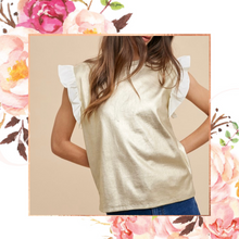 Load image into Gallery viewer, Gold Metallic Ruffle Sleeve Top