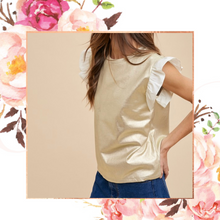 Load image into Gallery viewer, Gold Metallic Ruffle Sleeve Top