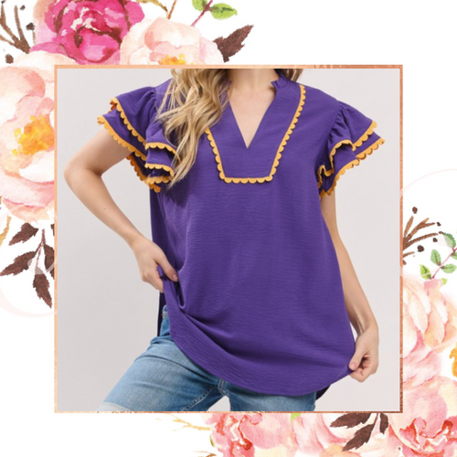 Game Day Ruffle Scallop Sleeve Top