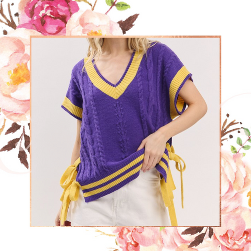Game Day Cable Knit Varsity Sweater Vest