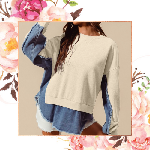 Washed Denim Meets Terry Knit Top