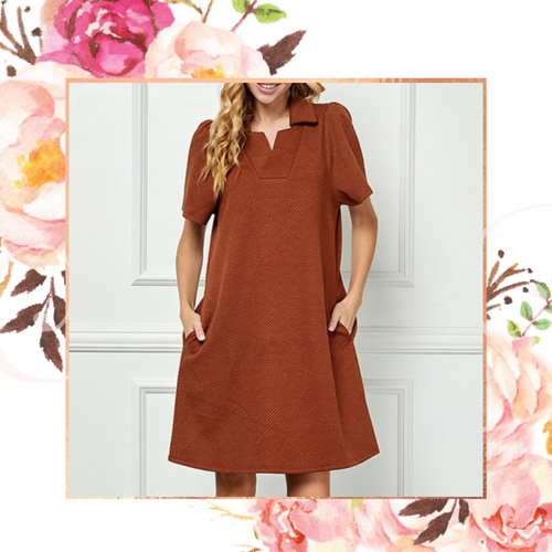 Rust Collared Textured Dress