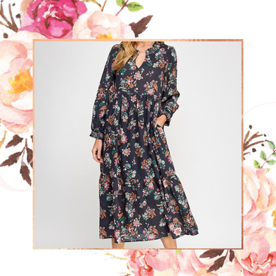 Fall Floral Midi Dress