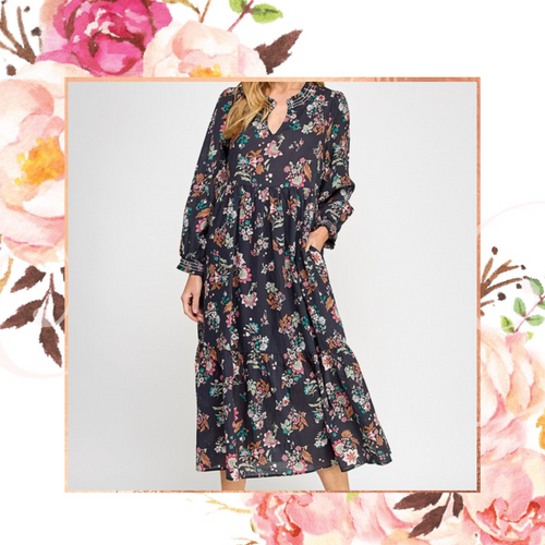 Fall Floral Midi Dress