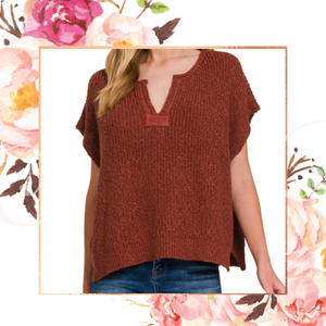 Split Neck Side Slit Pullover
