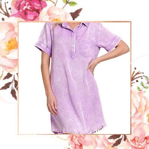 Tencel Mineral Washed Collared Shirt Dress