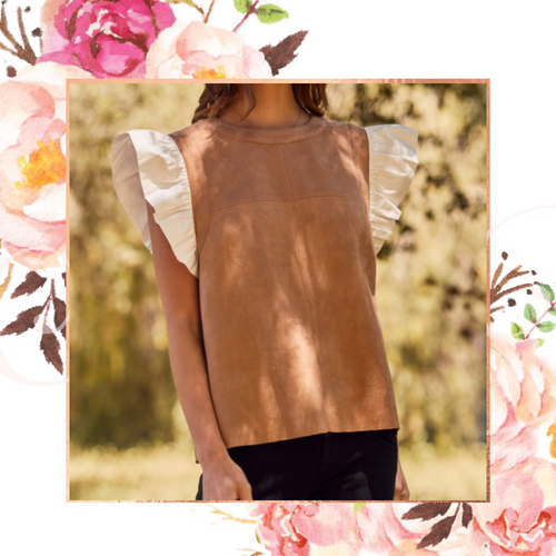 Camel Suede Flutter Sleeve Top