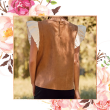Load image into Gallery viewer, Camel Suede Flutter Sleeve Top