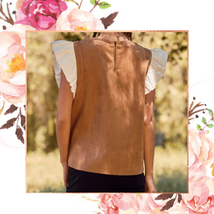 Camel Suede Flutter Sleeve Top